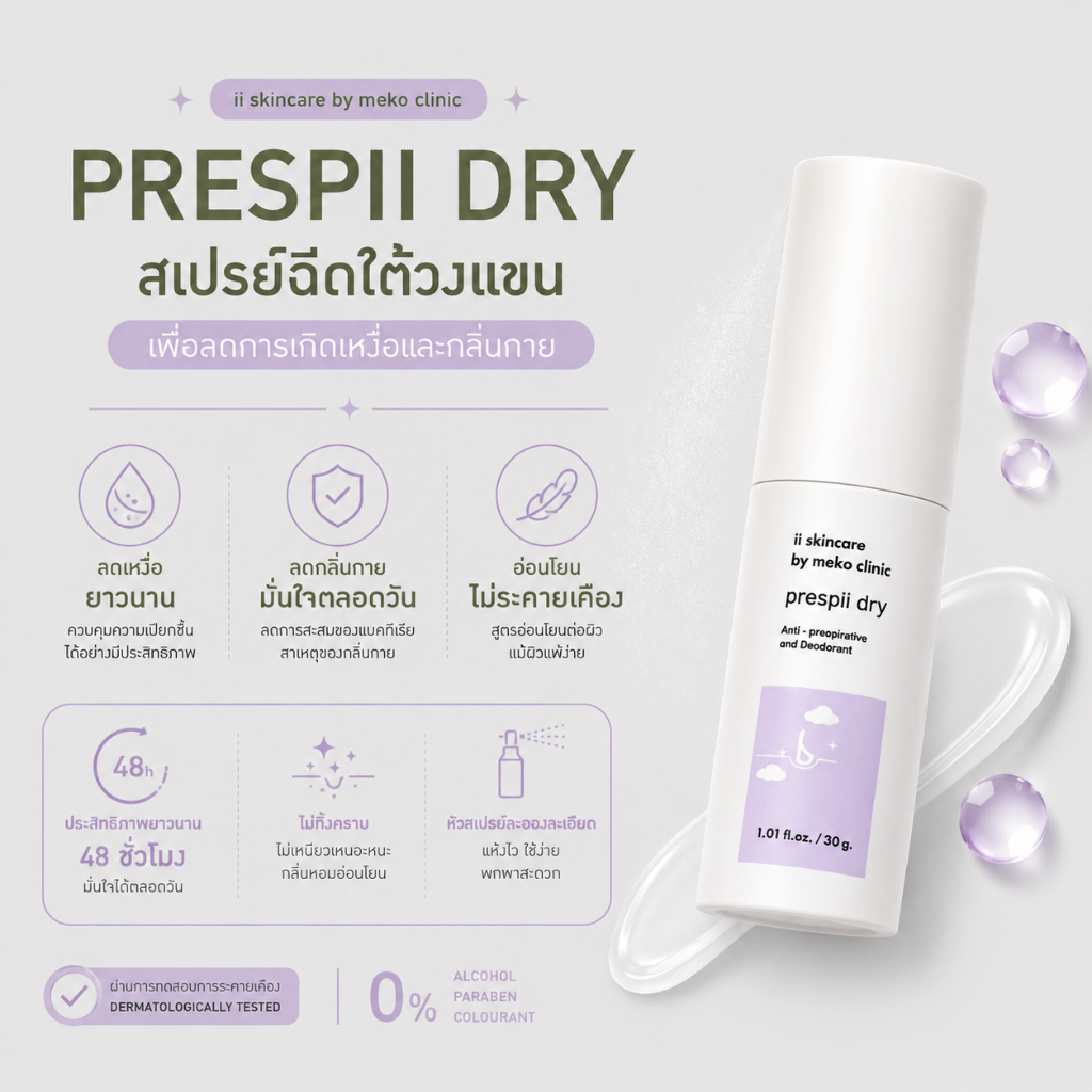 สเปย์ลดเหงื่อ ระงับกลิ่นกาย Prespii Dry ii Skincare by Meko Clinic (30 ml)
