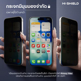 HI SHIELD ฟิล์มกระจก กันมองข้าง กันเผือก แถมตัวช่วยติดตั้ง for iPhone 17 16 15 14 13 Pro Max Air