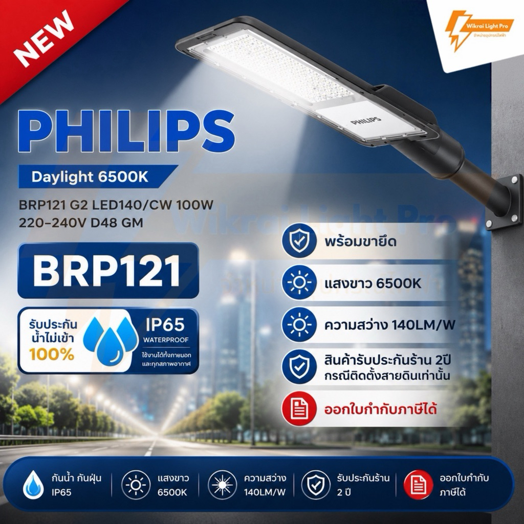 (รุ่นใหม่สว่างกว่าเดิม) PHILIPS โคมถนน LED 50W 100W รุ่น