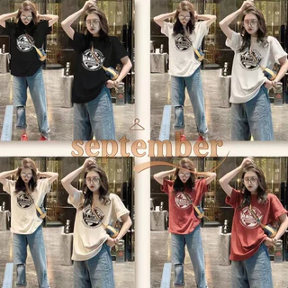 (กรุงเทพจัดส่งสินค้า)เสื้อยืดคอกลมแขนสั้นหลวมสไตล์เกาหลีสำหรับผู้หญิง -ผ้าฝ้ายบริสุทธิ์