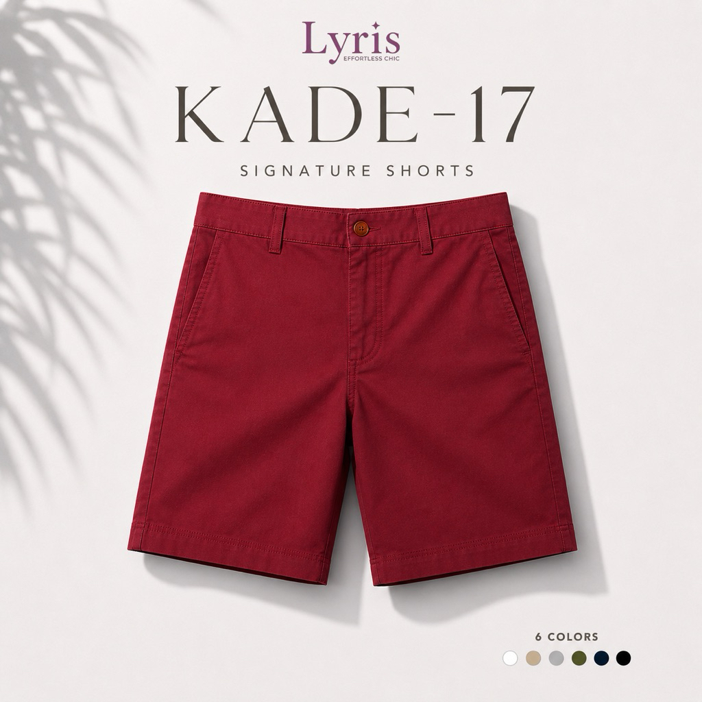 Lyris KADE กางเกงขาสั้นผู้ชาย สีแดงไวน์ Deep Red (17 นิ้ว) ใส่สบาย ไม่รัดเป้า ลำลองสุภาพ ผ้าชิโน่ แมทง่ายทุกลุค