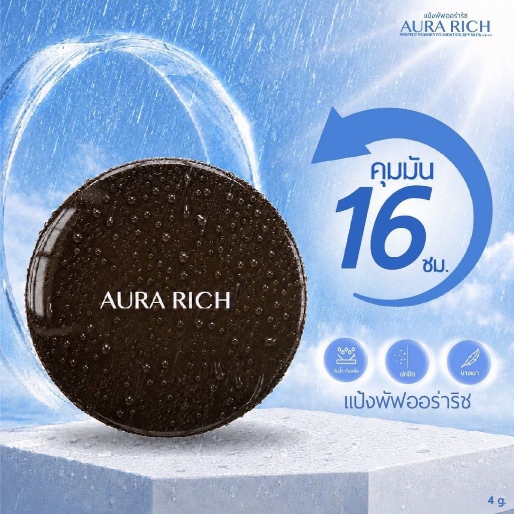 แป้งออร่าริช แป้งพัฟปรับตามแสง aurarich powder ตลับ4กรัม