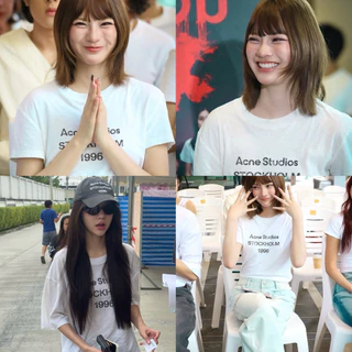 BY IRA (2513)Acne Short Sleeve เสื้อยืดแขนสั้นสไตล์ลำลองพร้อมลายพิมพ์แบบทิสเทสซ์ด