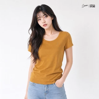 Serene's Choice เสื้อคอยู แขนสั้น เข้ารูป Body fit คลาสสิค ปักโลโก้ Serene เสื้อยืดผู้หญิง