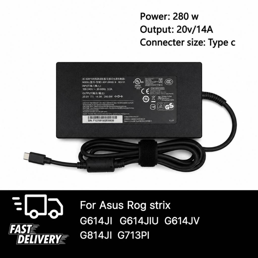 (ประกัน 18 เดือน) ที่ชาร์จ โน๊ตบุ๊ค ASUS USB Type-C 20V 14A 280W รองรับ ROG / TUF Gaming สาย มอก. As