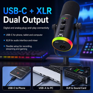 MIRO YU7 ไมโครโฟนไดนามิ Condenser Mic ไมโครโฟนตั้งโต๊ะ ไฟ RGB ระบบตัดเสียงรบกวนอัจฉริยะ สําหรับ สตรีมมิ่ง บันทึกเสียง