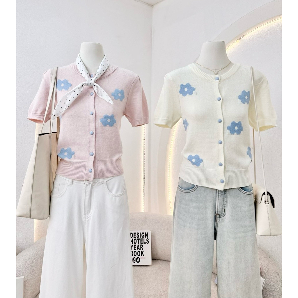 WA YA เสื้อไหมพรมคอกลมกระดุมหน้า 🌸