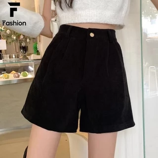 สไตล์เกาหลีมาแรง! กางเกงขาสั้นผ้าลูกฟูก เอวสูง ทรงตรงหลวมๆ ใส่ได้ทุกวัน S-XXL พร้อมส่ง