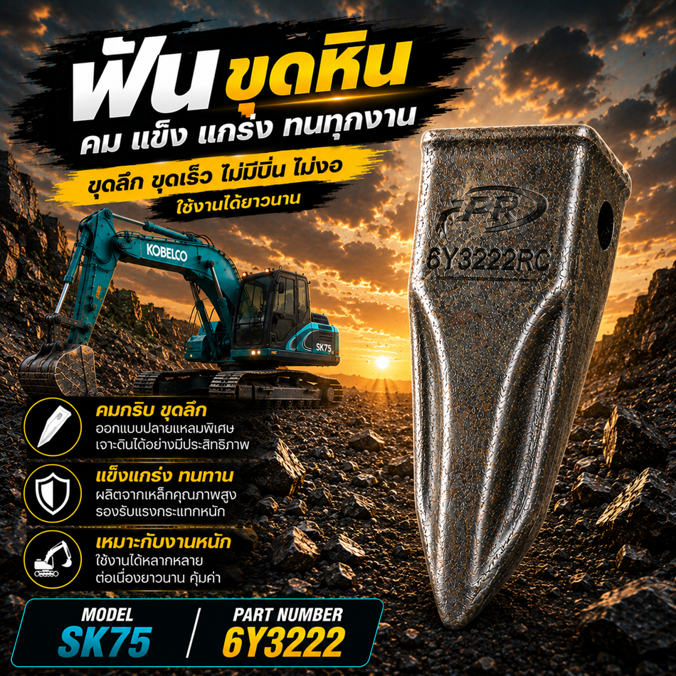 ฟันบุ้งกี๋/ ฟันรถขุด /ฟันขุดหิน 6Y3222/RC/PPR/ฟอร์จ/E70B/SK75/EX70 ฟันแม็คโคร, bucket tooth, excavat