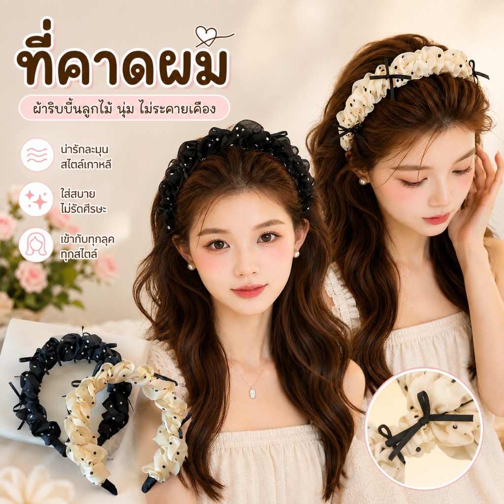 ที่คาดผมโบว์ลายจุด เครื่องประดับผมที่น่ารักและสง่างาม สไตล์เกาหลี เปี่ยมด้วยเสน่ห์แบบสาวน้อย ทันสมัยล่าสุด สวมใส่สบาย (ไ