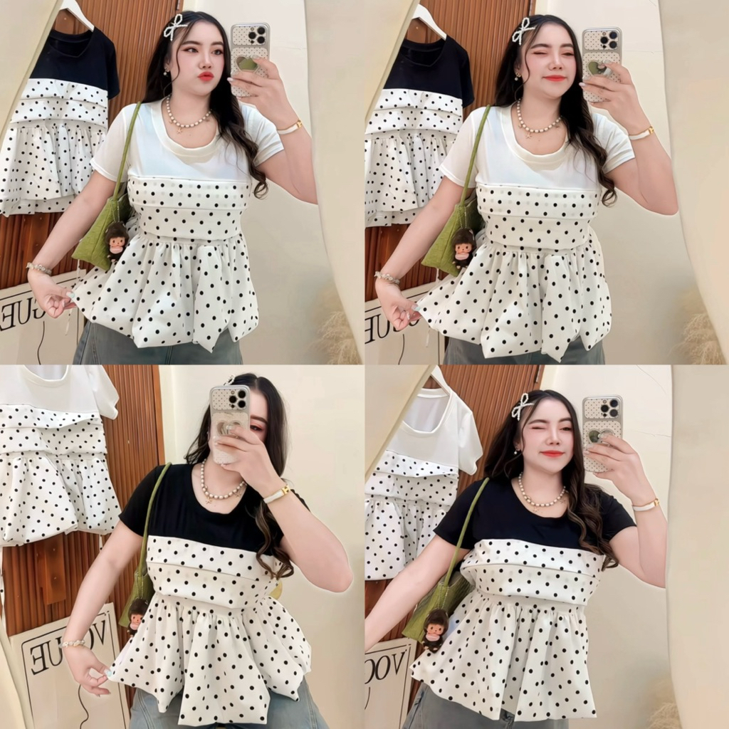 เสื้อแต่งดีเทลลายจุด 🐰✨อก36-46 สาวอวบ