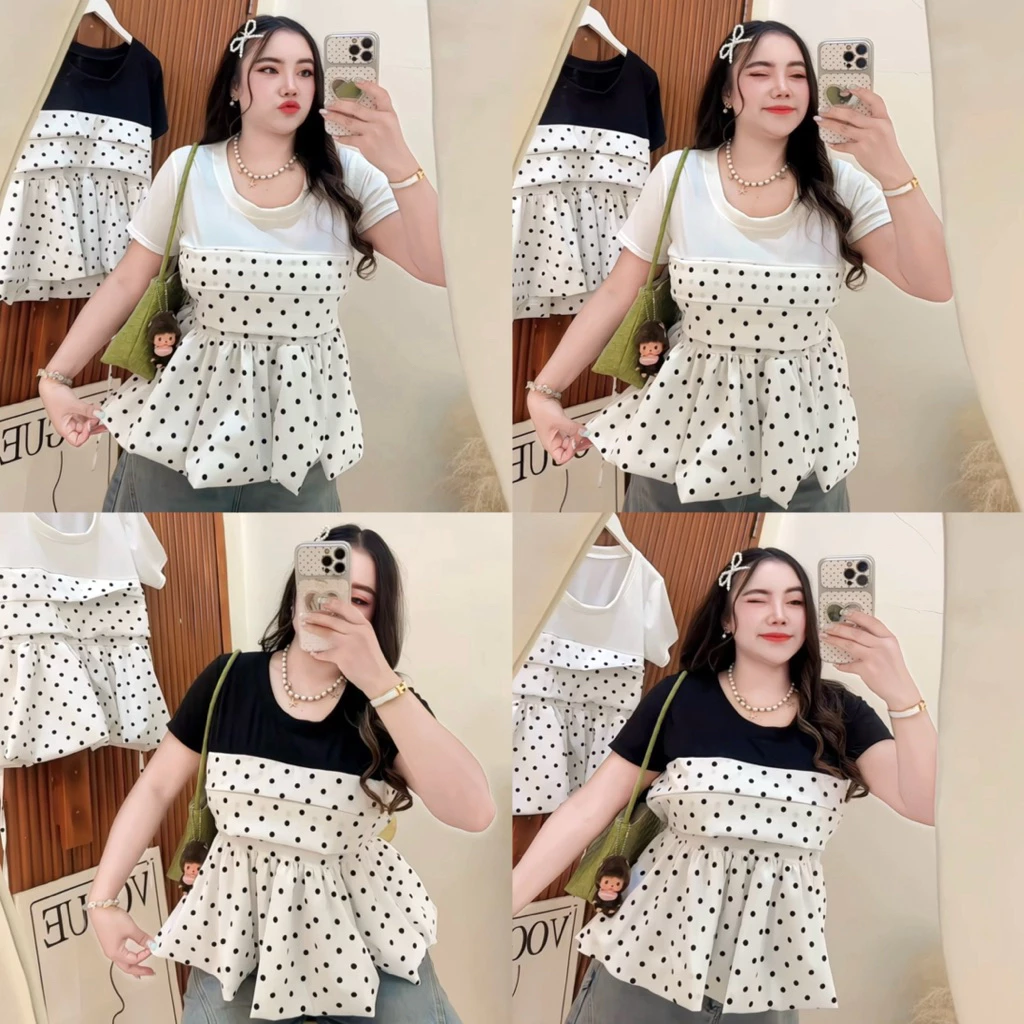 เสื้อแต่งดีเทลลายจุด 🐰✨อก36-46 สาวอวบ