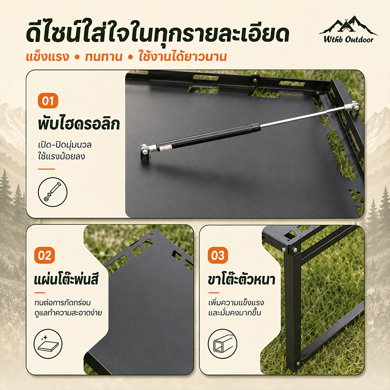 โต๊ะแคมป์ปิ้ง โต๊ะแคมปิ้งพับได้ พับอย่างรวดเร็ว รับน้ำหนักได้ถึง300kg ง่ายต่อการพกพา เหล็กกล้าคาร์บอน thumbnail 8