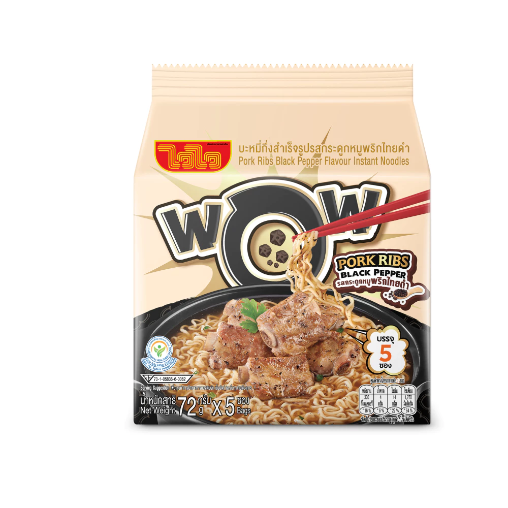 ไวไว บะหมี่ว้าว รสกระดูกหมูพริกไทยดำ(ครีม) แพ็ค 5 ซอง72g.