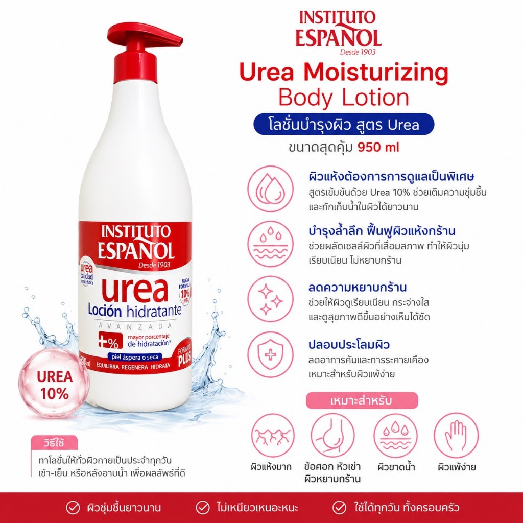 ❤️ไม่แท้คืนเงิน❤️ Instituto Espanol Urea Moisturizing Body Lotion 950 ml สูตร Urea โลชั่นบำรุงผิว