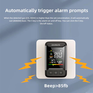 เครื่องตรวจอากาศ 4 in 1 วัดค่าฝุ่น CO HCHO TVOC วัดอุณหภูมิและความชื้น | จอใหญ่ พร้อมไฟแจ้งเตือน 4 สี | สำหรับบ้าน สำนั