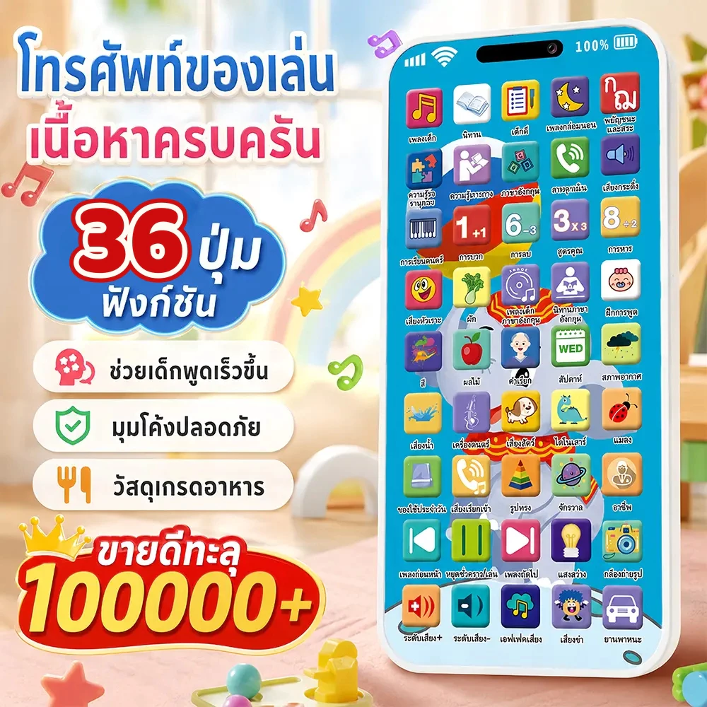 Momo&Co【มีไฟมีเสียง】โทรศัพท์ของเล่น 36 ปุ่ม เสริมทักษะ ฝึกฟังพูด ของเล่น educativo สำหรับเด็ก 0-3-6 ขวบ ของขวัญวันเกิด