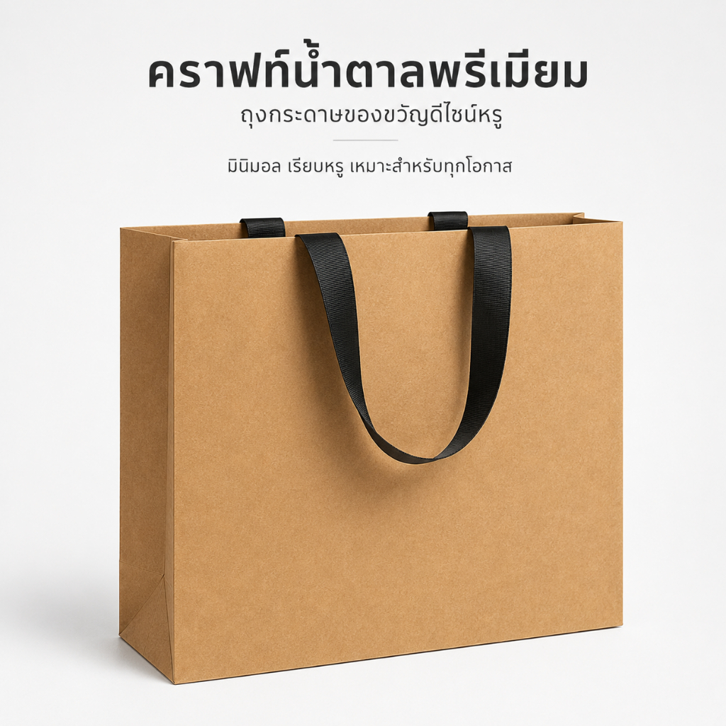 ถุงกระดาษคราฟท์พรีเมี่ยม หูริบบิ้นสีดำ ถุงกระดาษหนา ถุงของขวัญมินิมอล ถุงใส่เสื้อผ้า มีหลายขนาดสำหรับของขวัญวันเกิดสไตล์