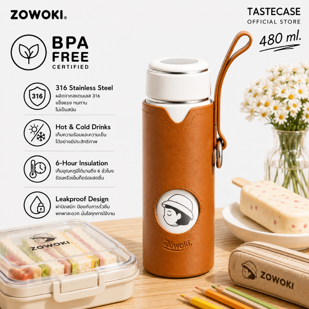 Zowoki L33-480 กระบอกน้ำรักษาอุณหภูมิ แก้วเก็บความเย็น-ร้อน พร้อมที่กรองชา ความจุ 480 ml.