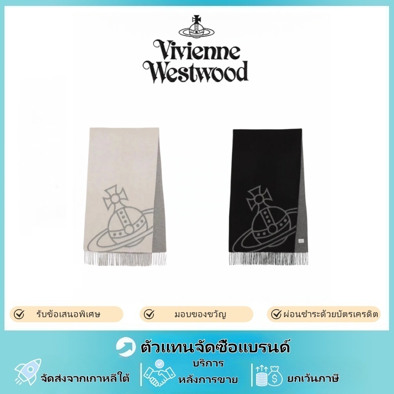 『CHICBAG』Vivienne Westwood✨JP VIVI ผ้าพันคอ พิมพ์ดาวเสาร์ vivian ขนแกะ ผ้าพันคอ พู่ เย็บปักถักร้อยสอ