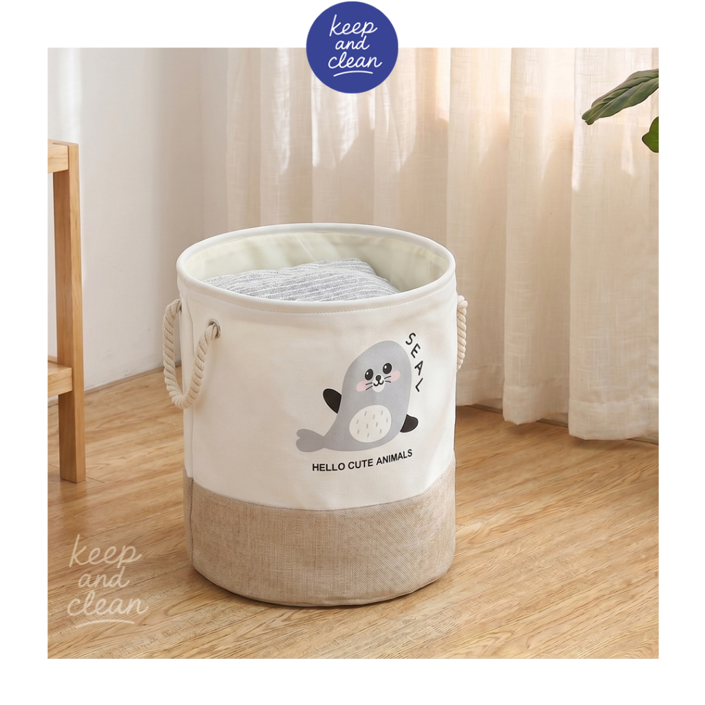 Laundry Basket ตะกร้าใส่ผ้า ตะกร้าใส่ของ พิมพ์ลายสัตว์ มีหูหิ้ว พับเก็บได้ ผ้าซับ 2 ชั้น เเข็งเเรง ใช้งานได้นาน