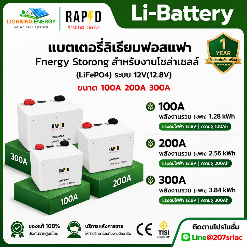 RAPD แบตเตอรี่ลิเธียม Litium Battery floor Type (100Ah 200Ah300Ah) LiFePO4 12V