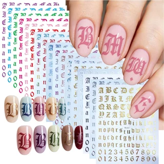 🇹🇭S14 สติ๊กเกอร์ตัวอักษรโกธิค A-Z มีหลายสีให้เลือก สติ๊กเกอร์ติดเล็บ