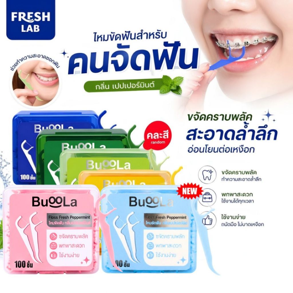 [มีให้เลือก 1-4 กล่อง] Buoola ไหมขัดฟัน กลิ่นเปปเปอร์มินท์  ช่วยขจัดเศษอาหาร เส้นไหมเหนียวทน