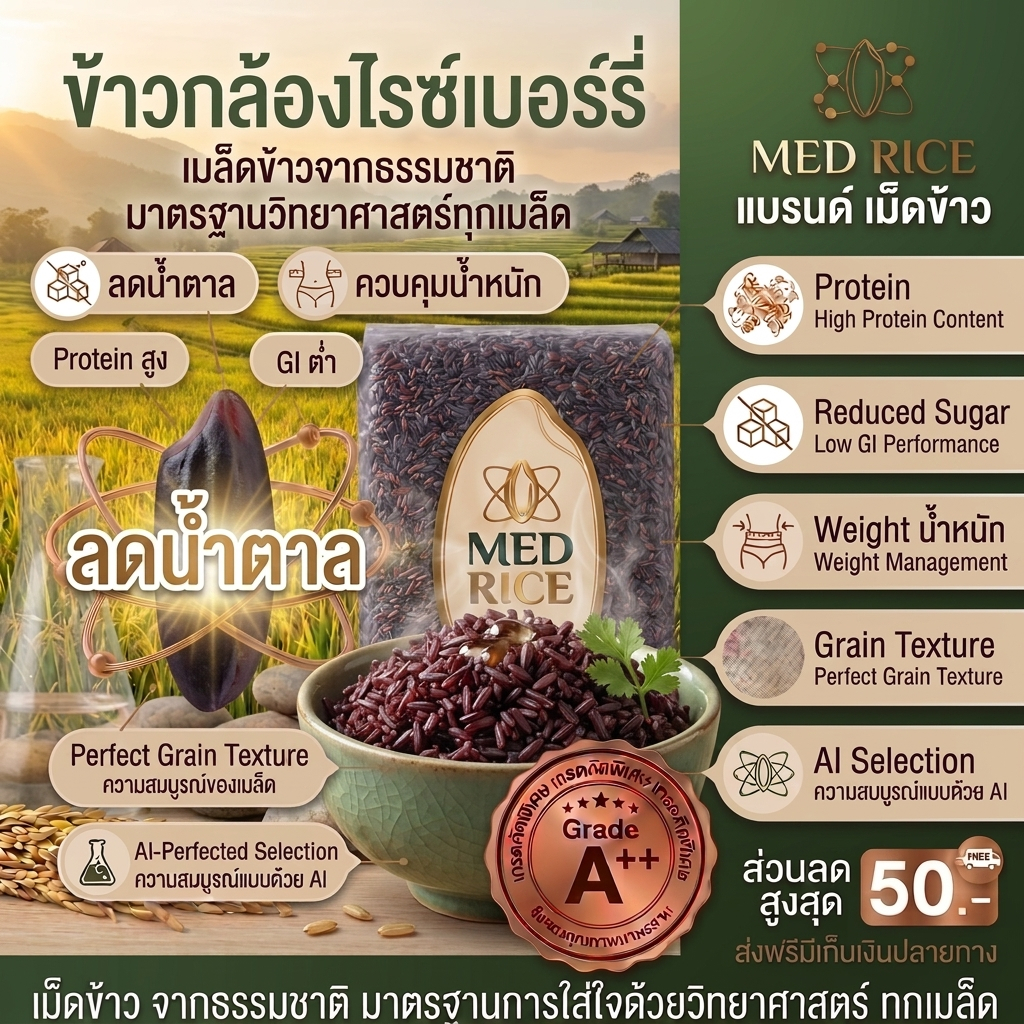 [คัดพิเศษ][ส่งฟรี] ข้าวไรซ์เบอร์รี่ (คุมไขมัน รูปร่างดี สุขภาพดียั่งยืน) ปลอดสาร ข้าวเพื่อสุขภาพ เกรดพรีเมี่ยม