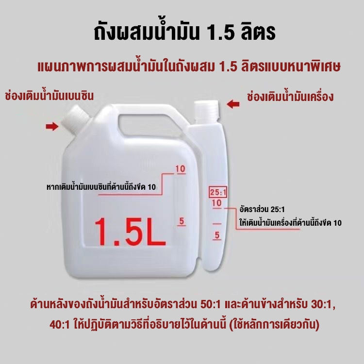 ถังผสมน้ำมัน ขนาด 1.5 ลิตร (อัตราส่วน 25:1) ถังผสมน้ํามันเชื้อเพลิงเบนซิน 2 จังหวะ