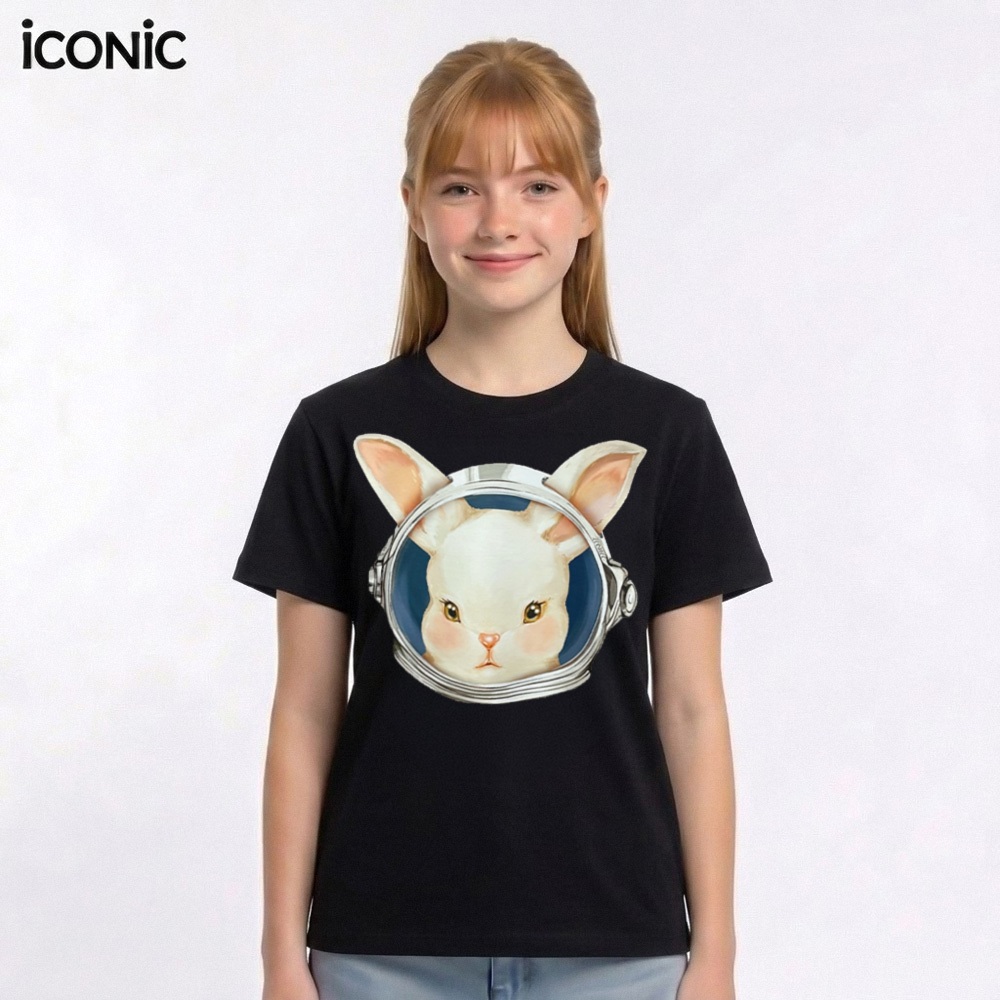 iCONiC MARFUSHA T-SHIRT #20501 เสื้อยืด สีดำ พิมพ์ลาย กระต่าย นักบินอวกาศ