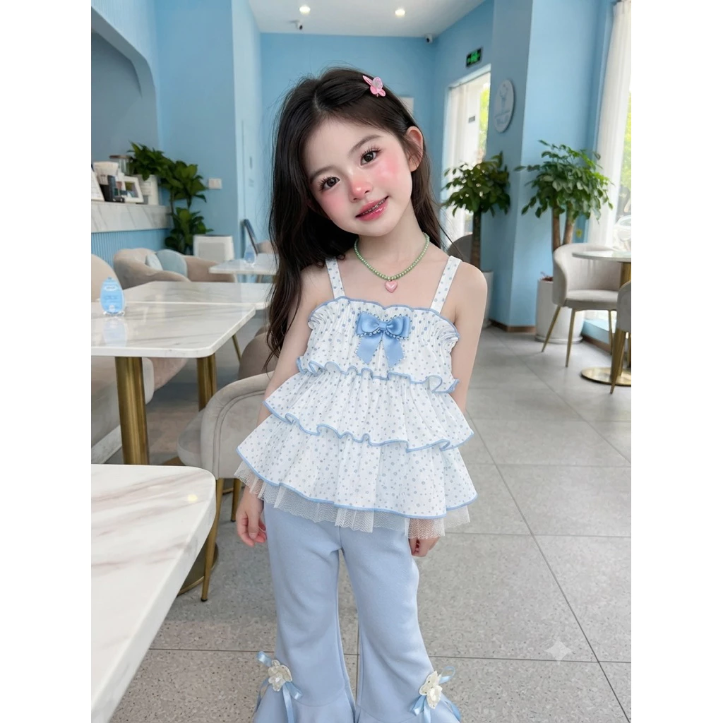 ชุดเชตสีฟ้าละมุนโทนฟ้าพาสเทล🩵ตกแต่งระบายชั้นๆติดโบว์