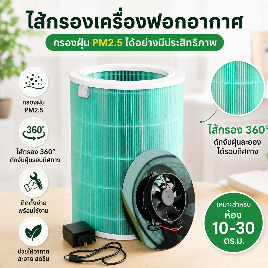 HEPA Air Filter Purifier ไส้กรอง เครื่องฟอกอากาศ รุ่น เครื่องฟอกอากาศทำเองง่ายๆ สามารถใช้องค์ประกอบตัวกรอง