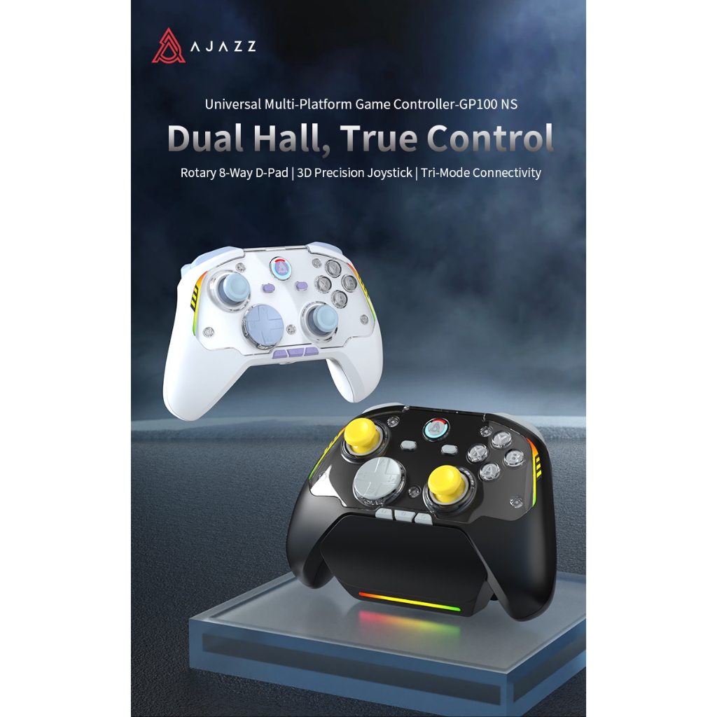 จอยเกมมิ่งพร้อมแท่นชาร์จ Ajazz GP100 NS SET Wireless Charging Dock Tri-Mod RGB Joystick รับประกัน 1 