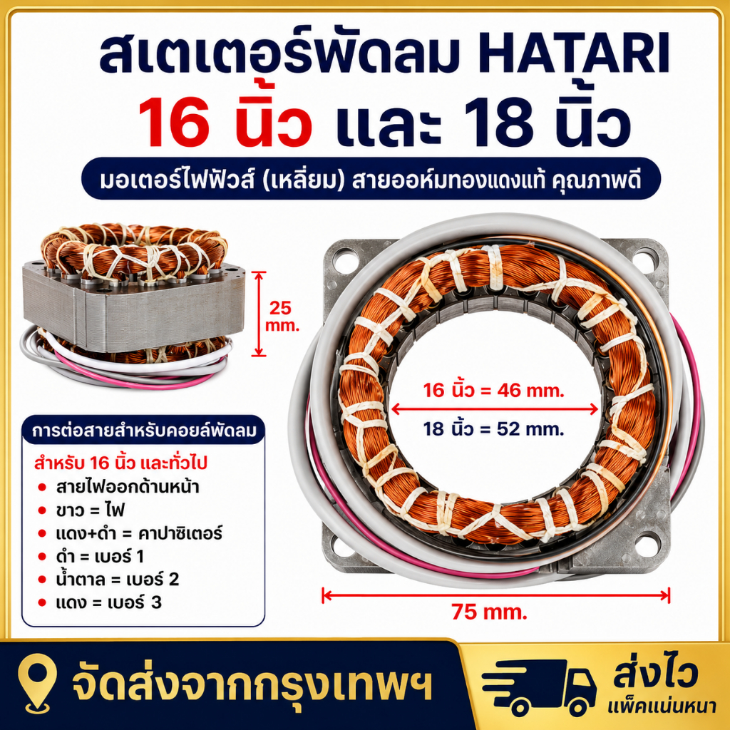 สเตเตอร์มอเตอร์พัดลม คอยล์ขดลวดทองแดง สำหรับพัดลมตั้งพื้น 16-18 นิ้ว อะไหล่ซ่อม