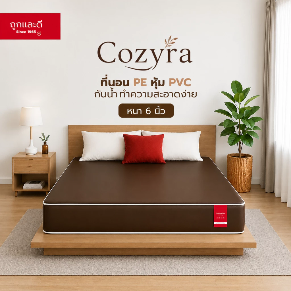 Took Lae Dee ที่นอน PVC กันน้ำ รุ่น Cozyra หนา 6 นิ้ว เช็ดทำความสะอาดง่าย กันฉี่ กันเหงื่อ รองรับน้ำหนัก 300 KG