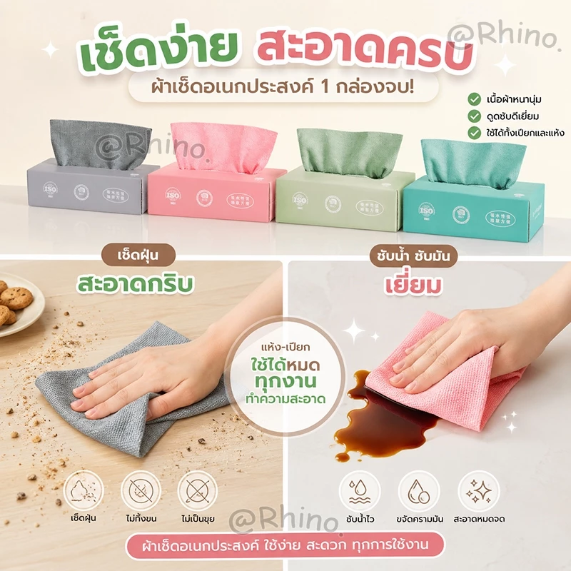 ผ้าทำความสะอาดในครัว 1กล่อง20ผืน ผ้าเช็ดจาน ผ้าเช็ดครัว การออกแบบการสกัดสะดวกในการใช้งานมากขึ้น 20X20ซม