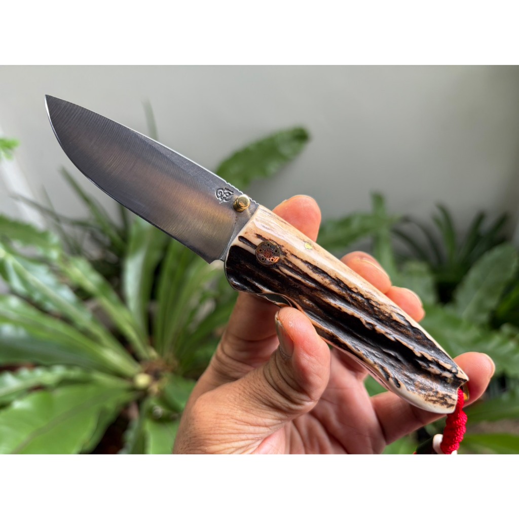 มีดพับ มีดพก folding bowie knife มีดแคมป์ โบวี่ ใบ 3” เหล็ก 440C German ต้านสนิม Liner Lock ด้ามเขาก