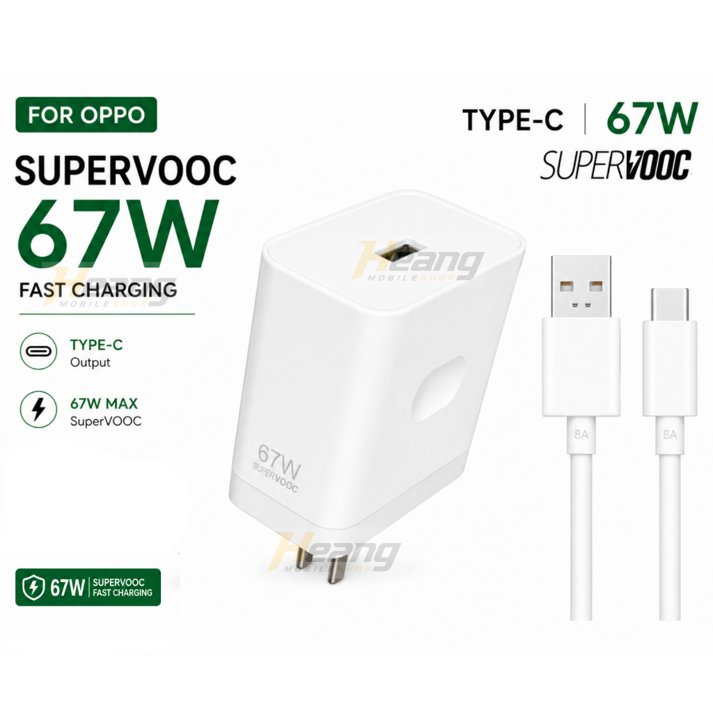 ชุดชาร์จ สำหรับ OPPO SUPERVOOC 67W Fast Charge อะแดปเตอร์พร้อมสาย USB Type-C ชาร์จเร็ว สายพร้อมหัวชา