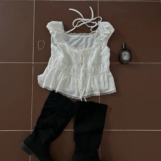 urban apparels | mille lace blouse เสื้อเบลาส์ผูกคอดีเทลลูกไม้ มีซับใน ไม่บาง