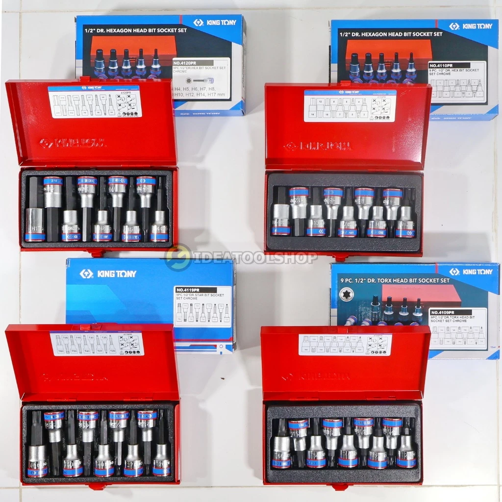 ของแท้!! KINGTONY ลูกบ๊อกเดือยโผล่ 1/2” [ ยกชุด ] รุ่น 4109PR ท็อค สั้น 4119PR TORX ยาว 4110PR 6 เหลี่ยม สั้น 4120PR หก