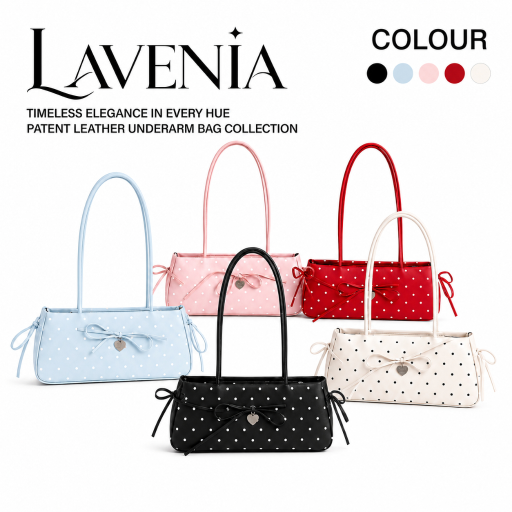 LAVENIA กระเป๋าถือผู้หญิง ดีไซน์โบว์จุดน่ารัก หนัง  ใบเล็กสะพายไหล่ แฟชั่นเกาหลีสำหรับผู้หญิง