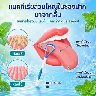 เครื่องขูดลิ้นทำความสะอาดคราบตกค้างบนลิ้น กำจัดกลิ่นปากไม่พึงประสงค์ วัสดุอ่อนนุ่มไม่ระคายเคืองลิ้น ดูแลช่องปาก COD