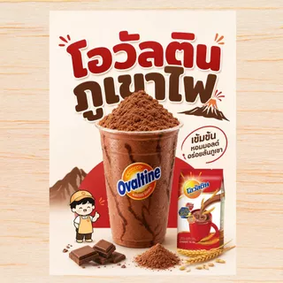 ป้ายโอวัลตินภูเขาไฟ ไมโลโรงเรียน A4 เคลือบแข็งใส ป้ายเมนูสำเร็จรูป