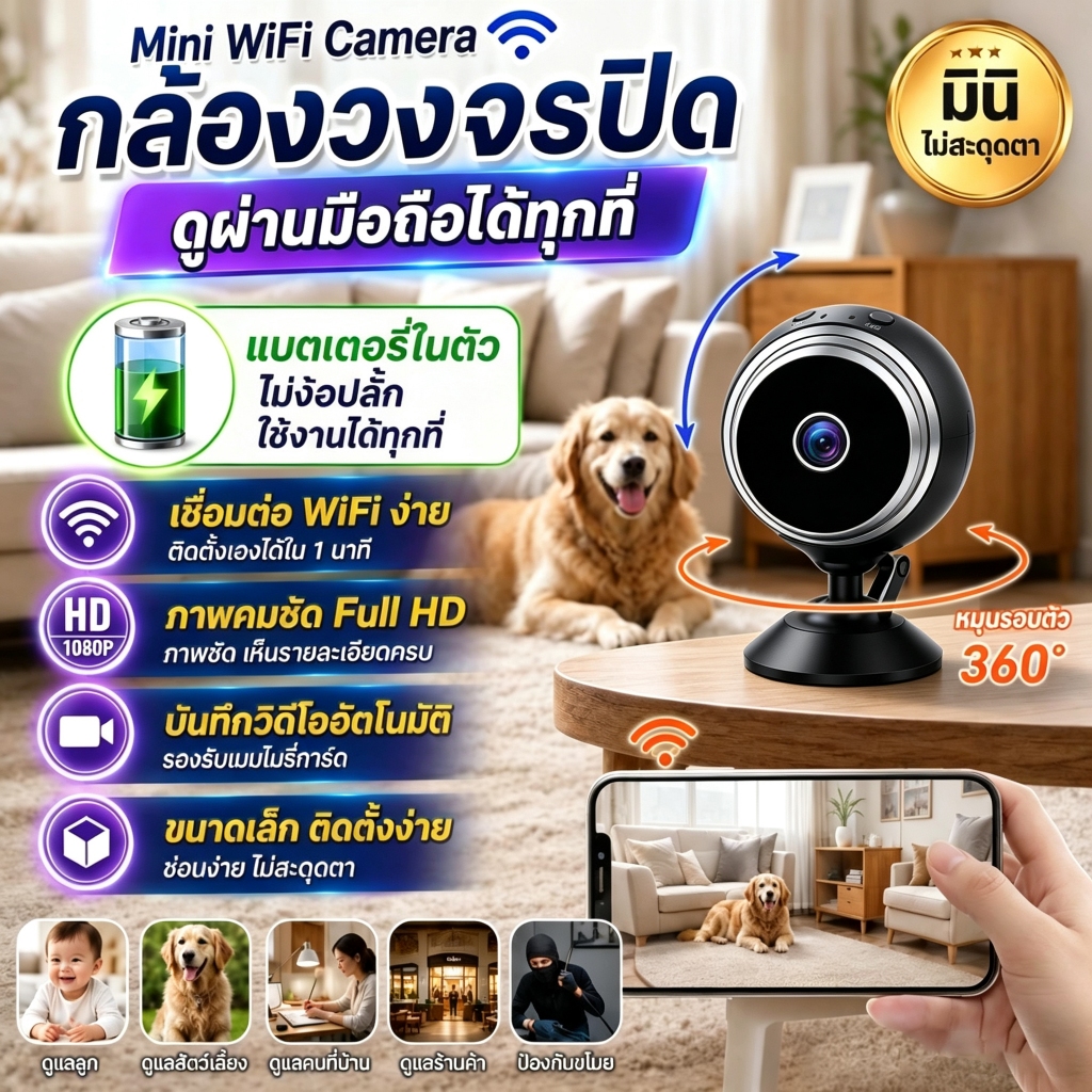 กล้องวงจรปิด สำหรับภายในบ้าน กล้องวงจรปิดไร้สาย A9 1080P มองเห็นกลางคืน สำหรับความปลอดภัยในบ้าน