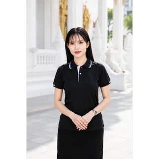 เสื้อโปโล(ดำขลิบขาว) ปักโลโก้พิมพ์ลายHDโลโก้พิมพ์ลายHD ตรากระทรวงสาธารณสุข(สธ.) ผ้าจูติไมโคร หนานุ่ม ใส่สบาย ใส่ทำงานได้