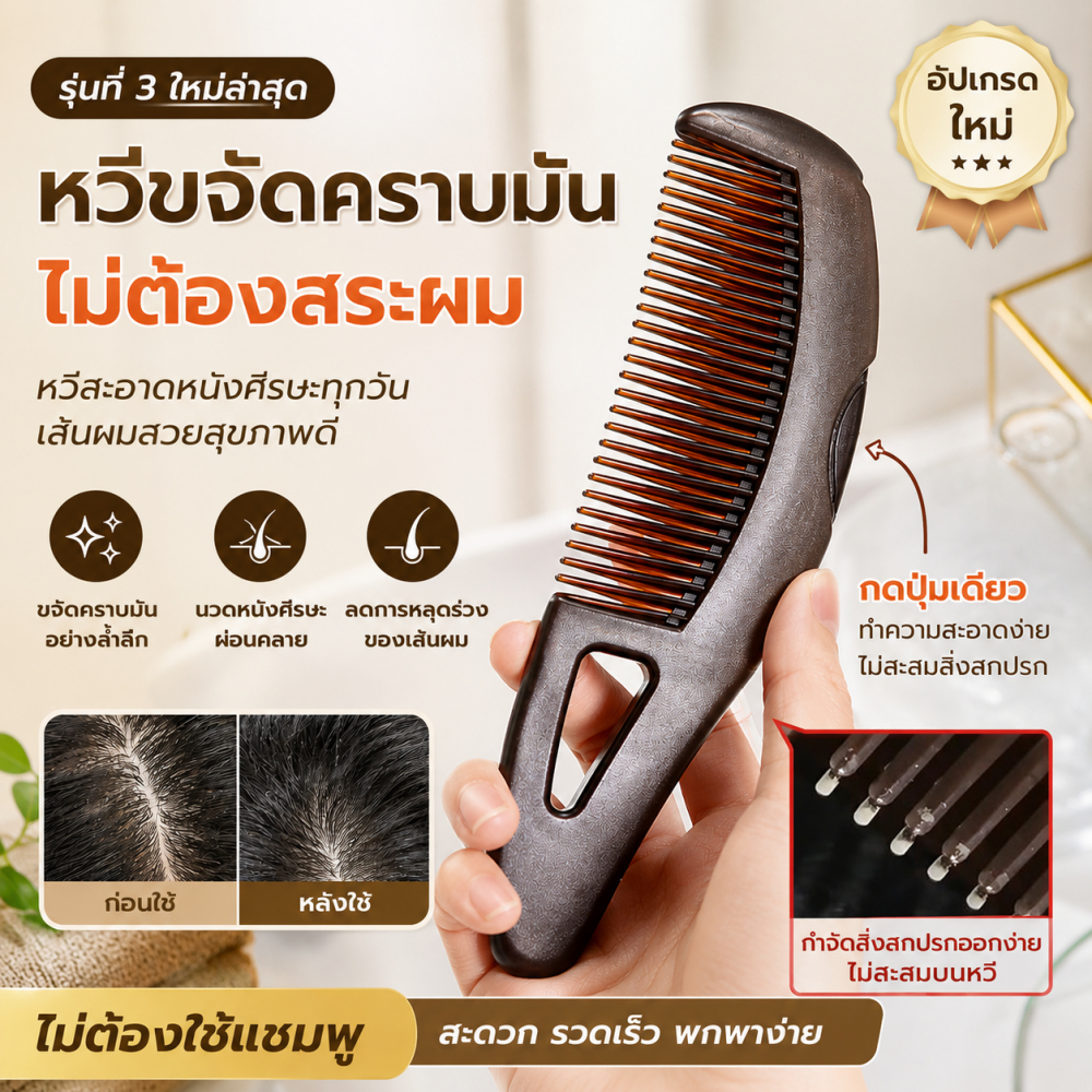หวีกลวง Comb หวีนวดหนังศีรษะ ดูดซับน้ำมันส่วนเกิน ลดรังแค ผมนุ่มลื่น แปรงหวีขจัดรังแค หวีทําความสะอาดหนังศีรษะ