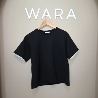[ CP3 ] WARA เสื้อคอกลม แขนสั้น แต่งลูกไม้ เนื้อผ้าใส่สบาย ผ้า COTTON