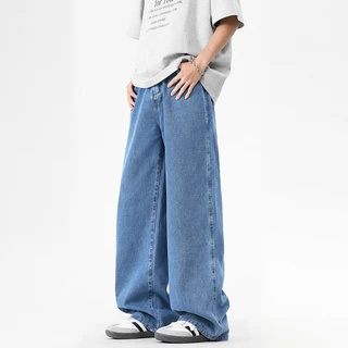 Baggy S-5XL กางเกงยีนส์ผู้ชายทรงเกาหลี ขาเดี่ยวกว้าง ผ้าสีพื้น มีให้เลือก3สี
