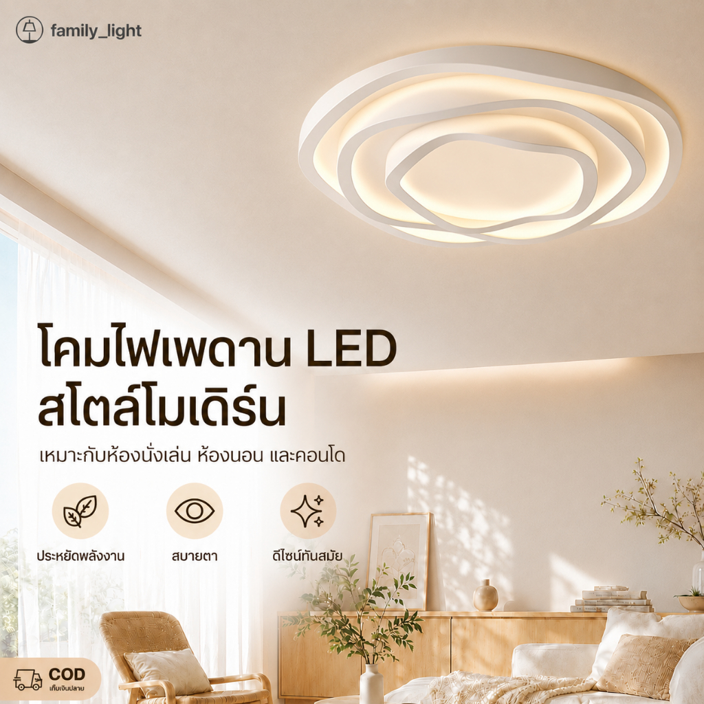 โคมไฟห้องนอนสไตล์นอร์ดิก โคมไฟทรงกลมเรียบง่าย ถนอมสายตา โคมไฟเพดานห้องนอนใหญ่